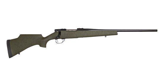 Weatherby Vanguard Camilla Wilderness .223 Remington bolt action rifle with threaded barrel, green.
